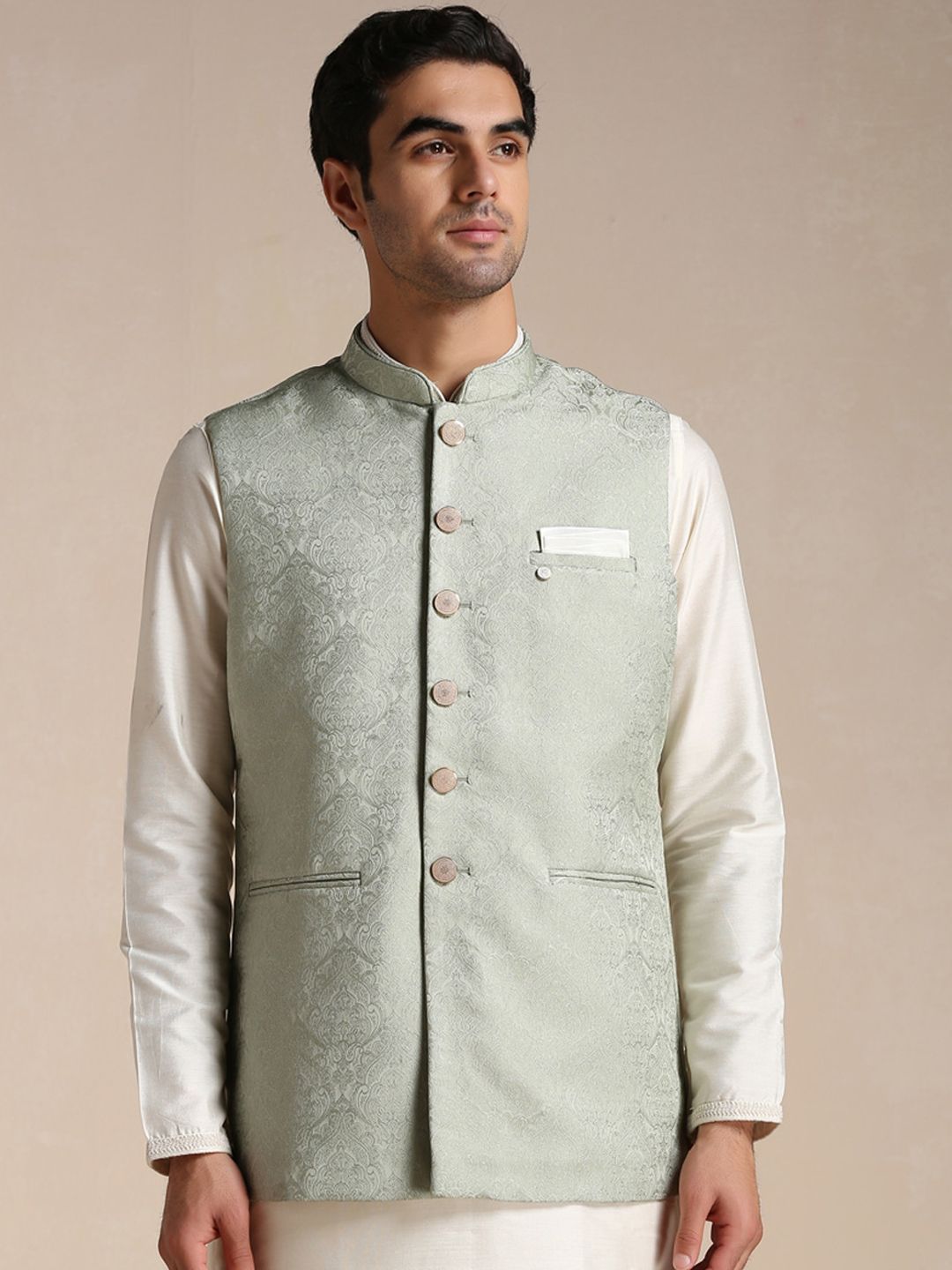 Manyavar Men Brocade Woven Design Sleeveless Nehru Jacket-picture-14