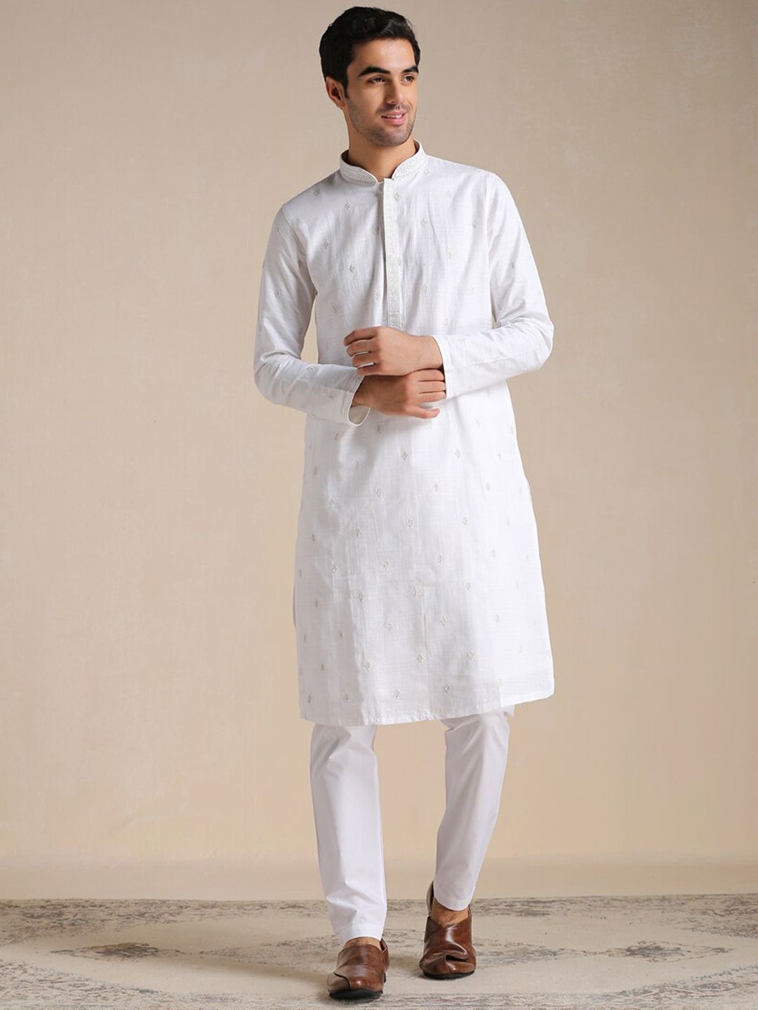 Manyavar Men Pure Cotton Kurta with Pyjamas-image-10