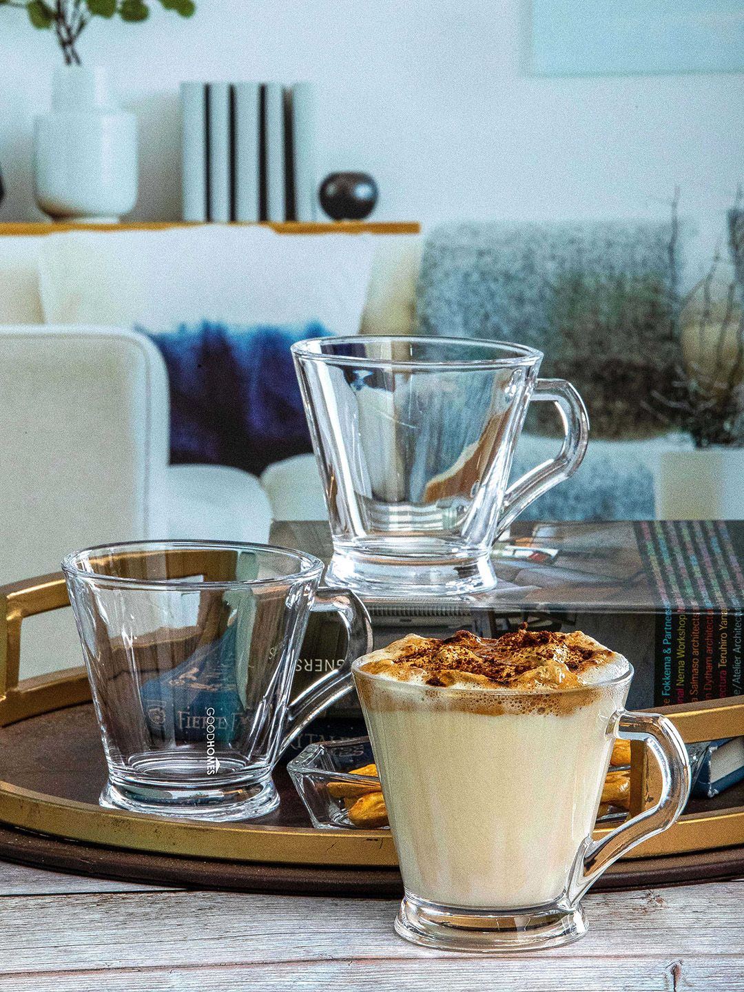 GOODHOMES Transparent Set of 6 Solid Glass Mugs 180 ml Each