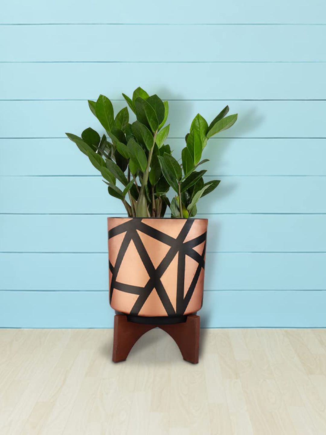 TRUSTBASKET Brown Printed Metal Planter With Stand-picture-33