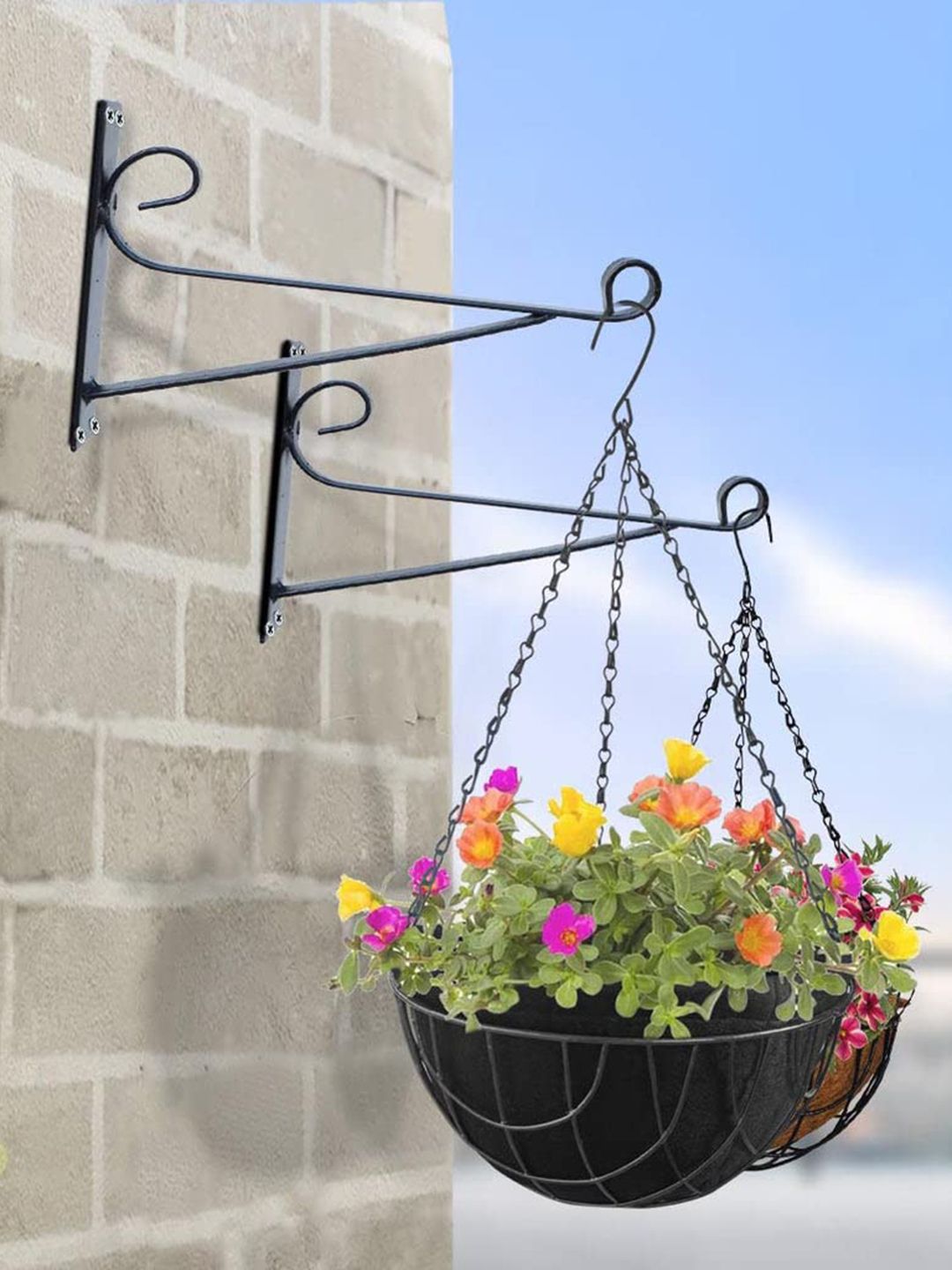 TRUSTBASKET Set Of 5 Black Metal Hanging Planters Stand-image-15