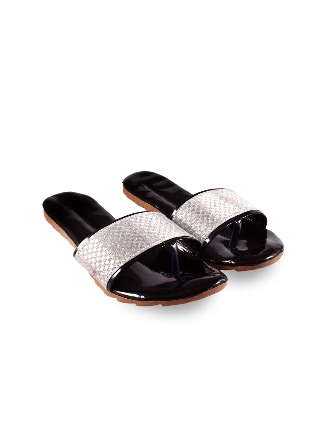 Apratim Women Black Embellished Party Open Toe Flats-image-48