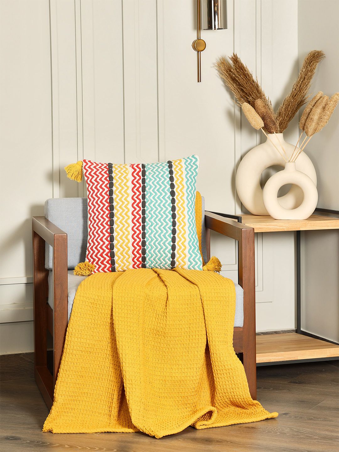 SASHAA WORLD 100% Cotton Decorative Cushion Cover with Zipper45X45 cm-image-24