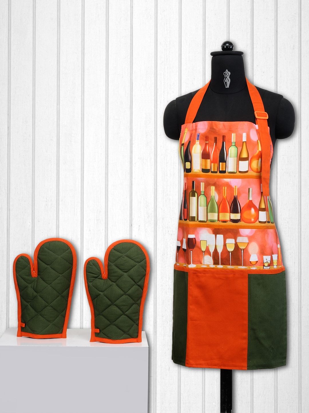 SWAYAM Unisex Orange & Olive Green Cotton Kitchen Linen Set-picture-10