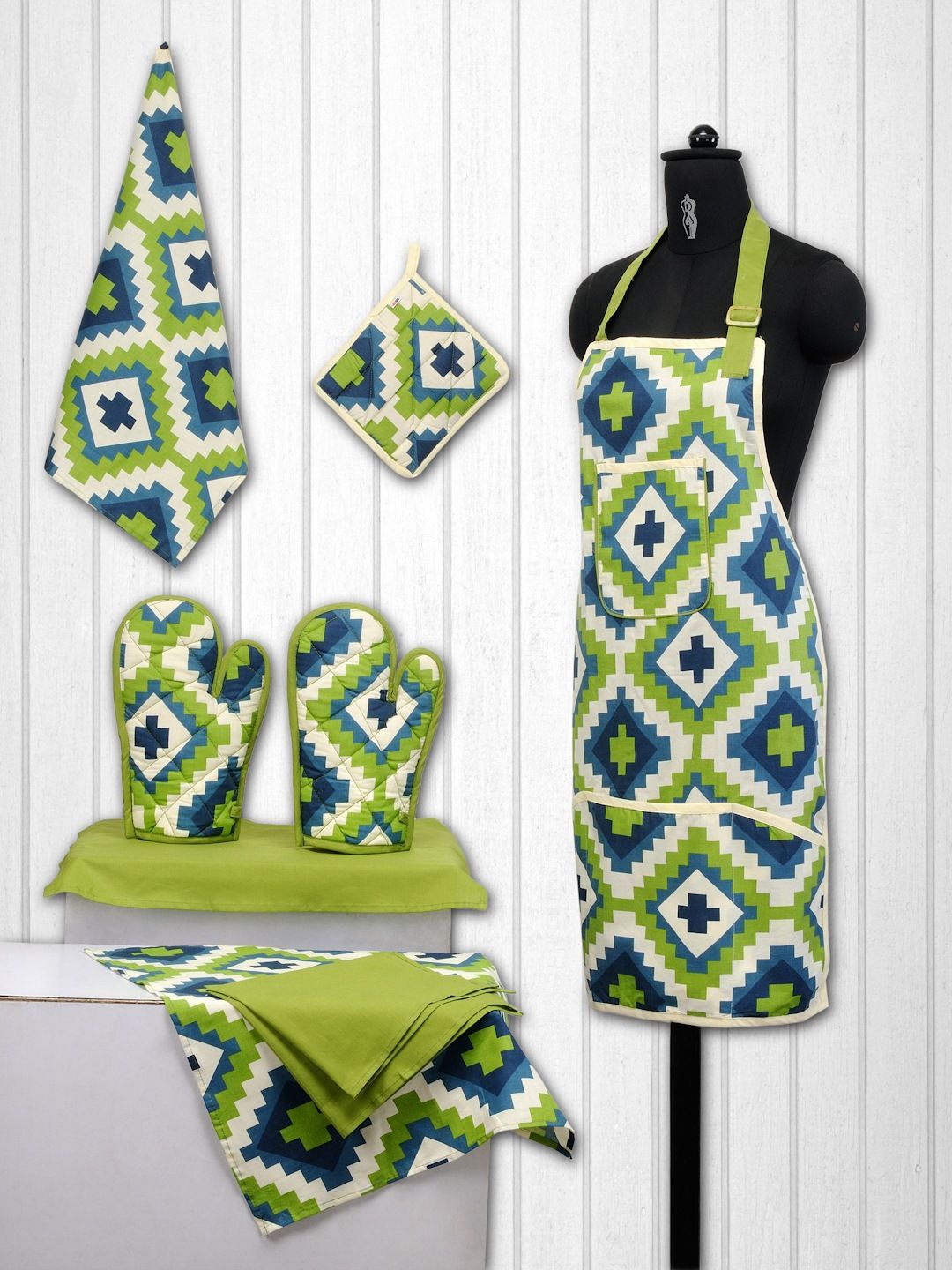 SWAYAM Unisex Green & Teal Blue Cotton Kitchen Linen Set-picture-18