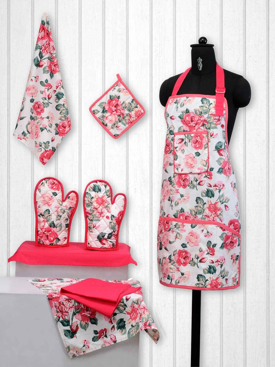 SWAYAM Unisex Pink & Off-White Printed Cotton Kitchen Linen Set-picture-36