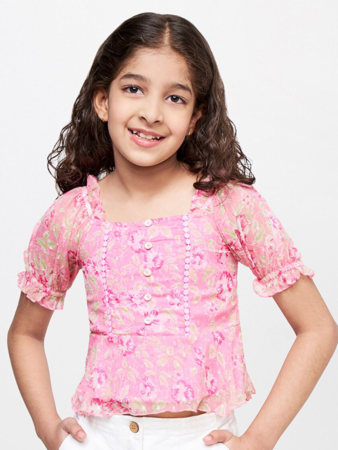 Global Desi Pink Floral Print Crop Top-picture-46