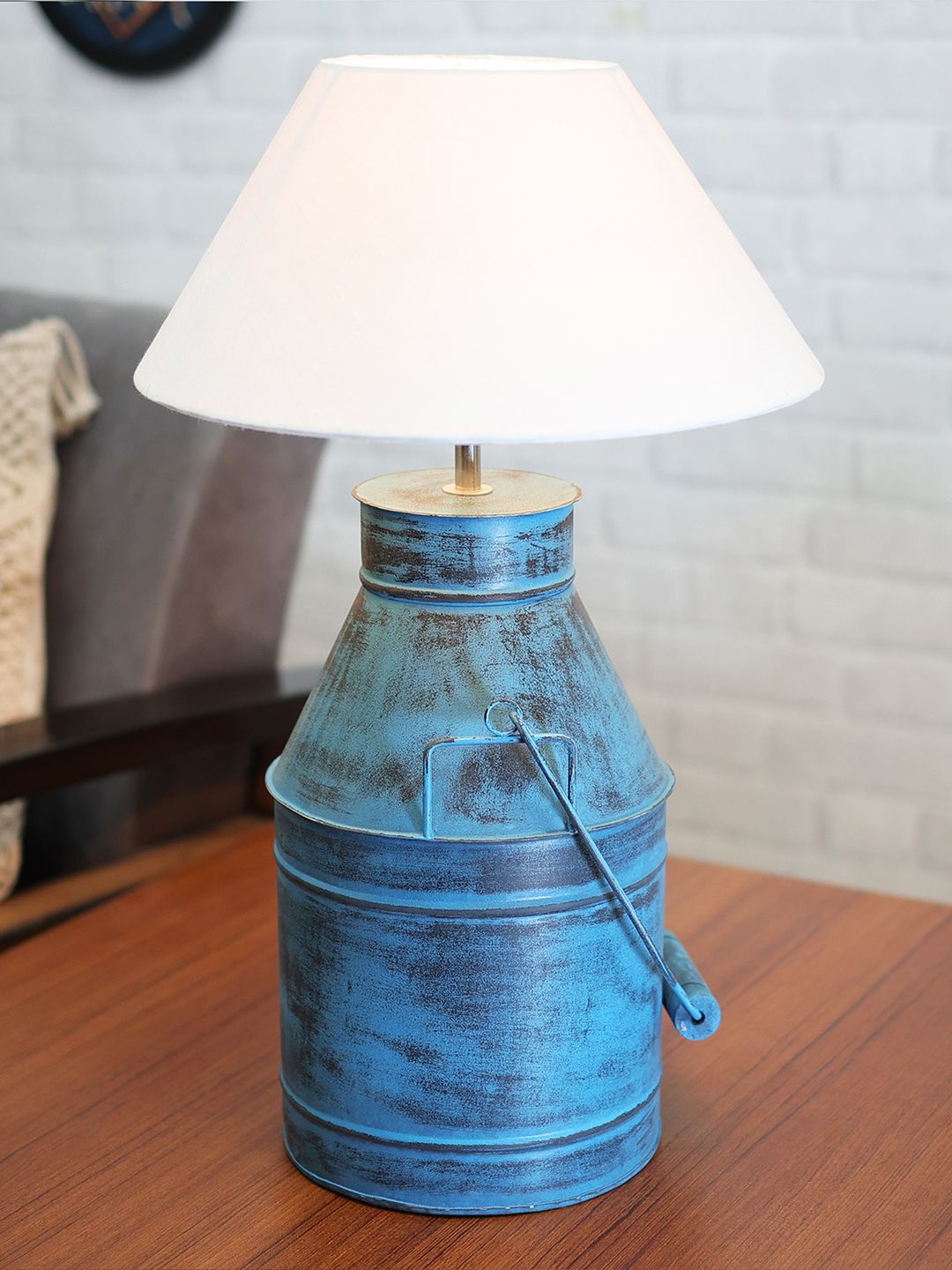 Homesake Turquoise Blue & White Rustic Milk Churn Can Table Lamp With Cone Shade-image-25