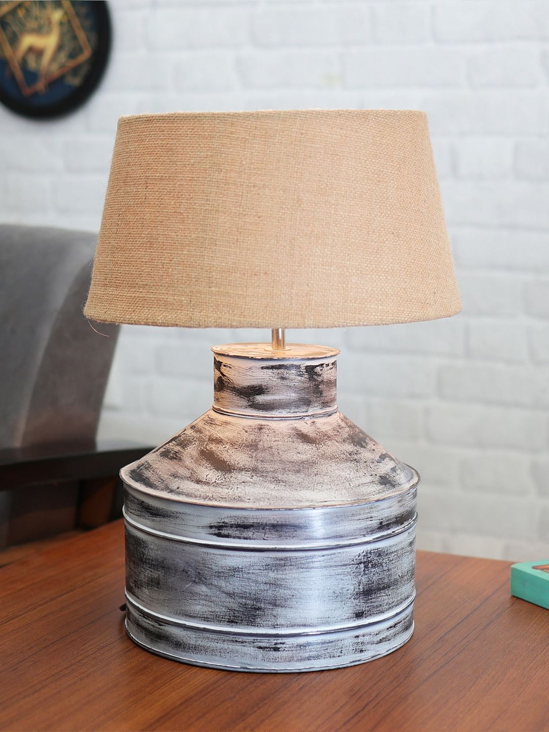 Homesake White & Beige Metal Table Lamp with Jute Shade & E-27 LED Bulb-image-42