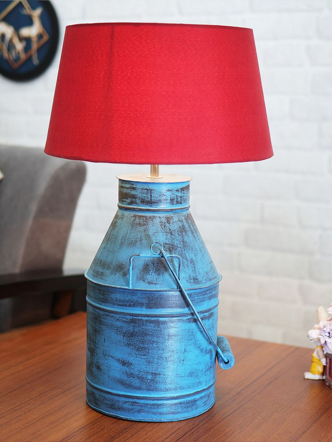 Homesake Rustic Algae Turquoise Blue & Maroon Textured Table Lamp-image-35