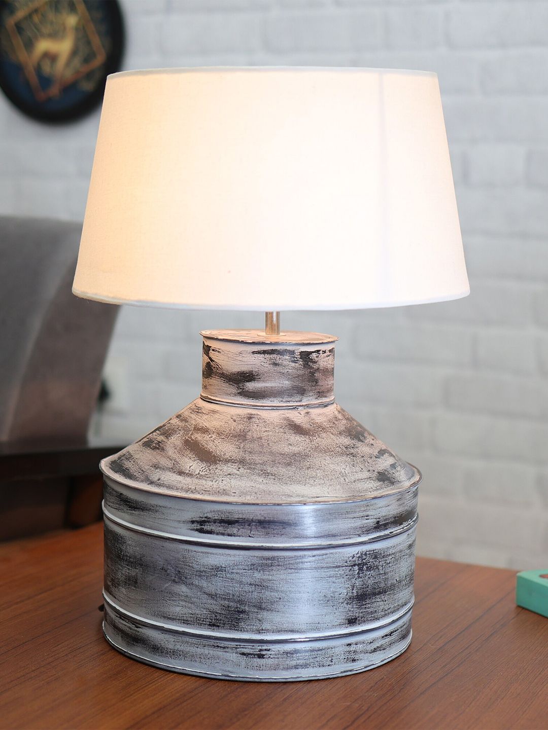 Homesake White Textured Rustic Milk Gagar Table Lamps With Shade-image-2