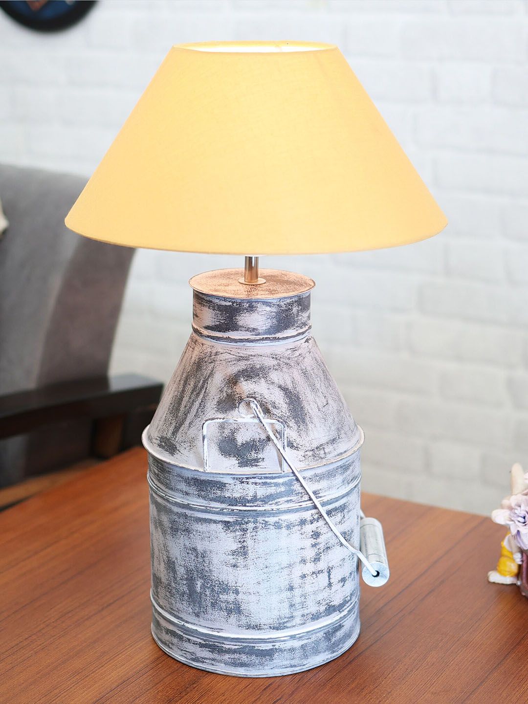 Homesake Rustic Milk Churn Whitewash Finish Textured Electric Table Lamp with shade-image-37