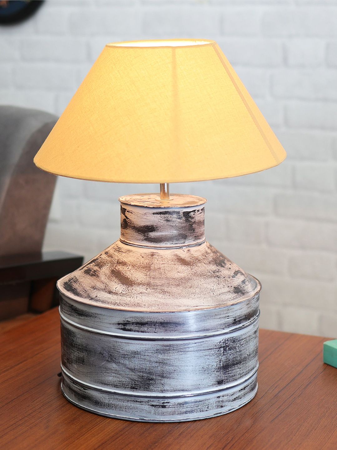 Homesake Rustic Milk Gagar White & Black Whitewash Finish Textured Electric Table Lamp-image-39