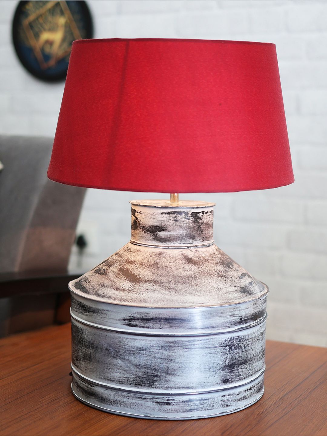 Homesake Rustic Milk Gagar Whitewash Finish Textured Electric Table Lamp With Shade-image-35