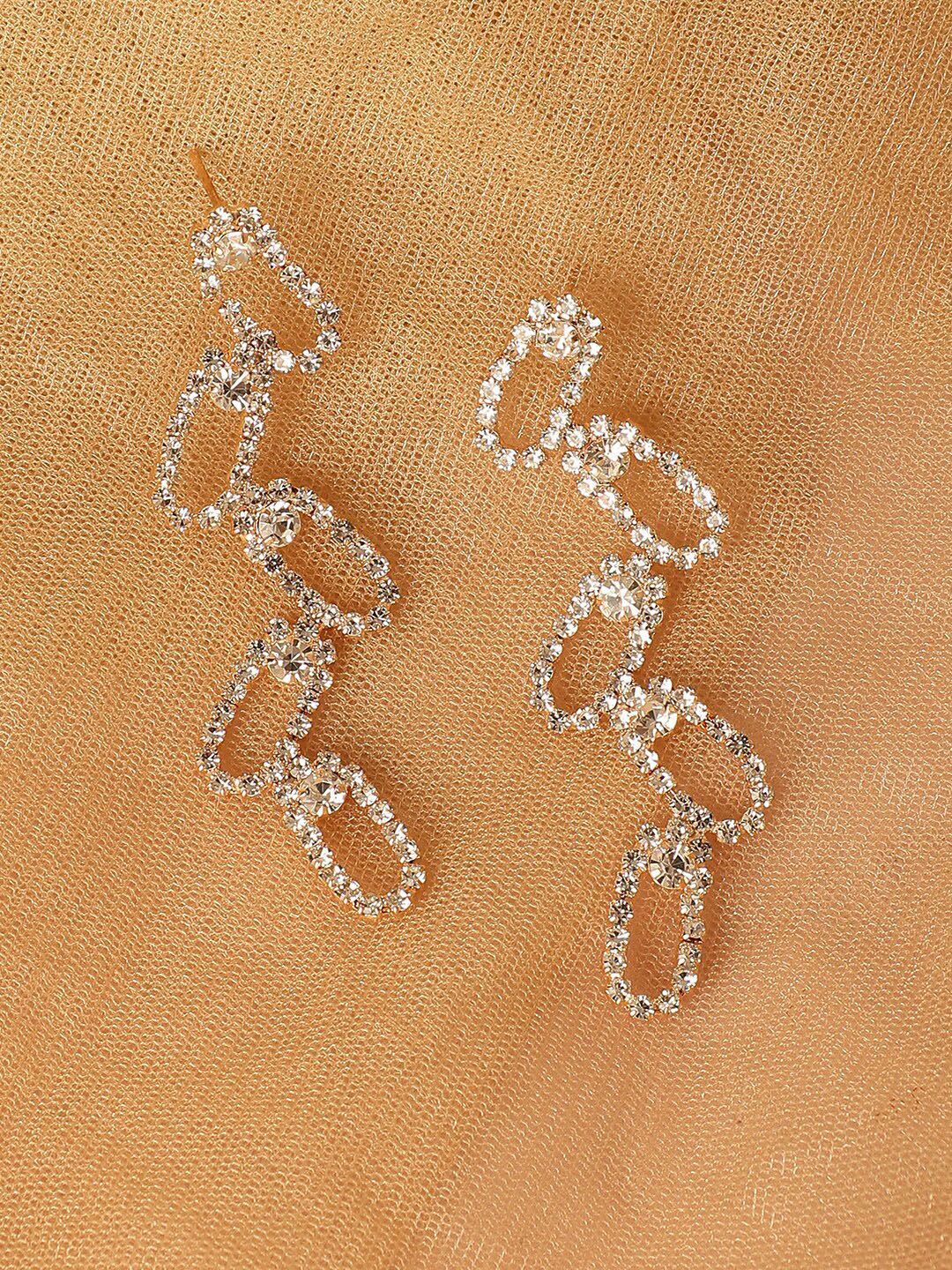 SOHI Silver Plated Contemporary Drop Earrings-image-47