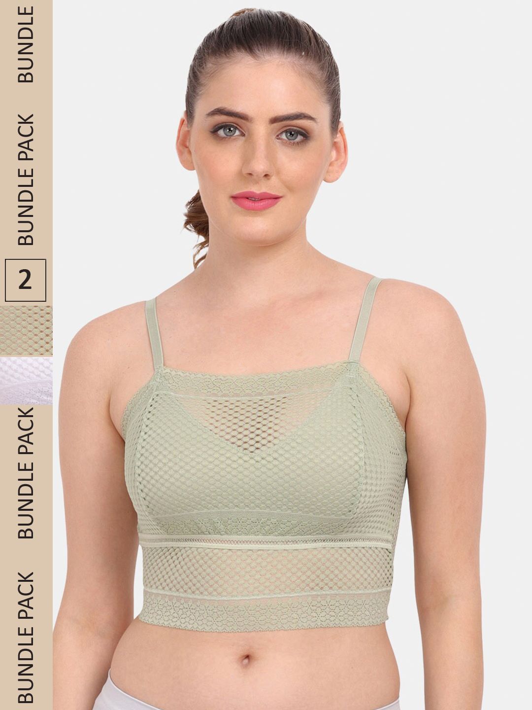 Amour Secret Pack of 2 Floral Lightly Padded Bralette Lace Bra PD837_Grn_Gry-picture-57