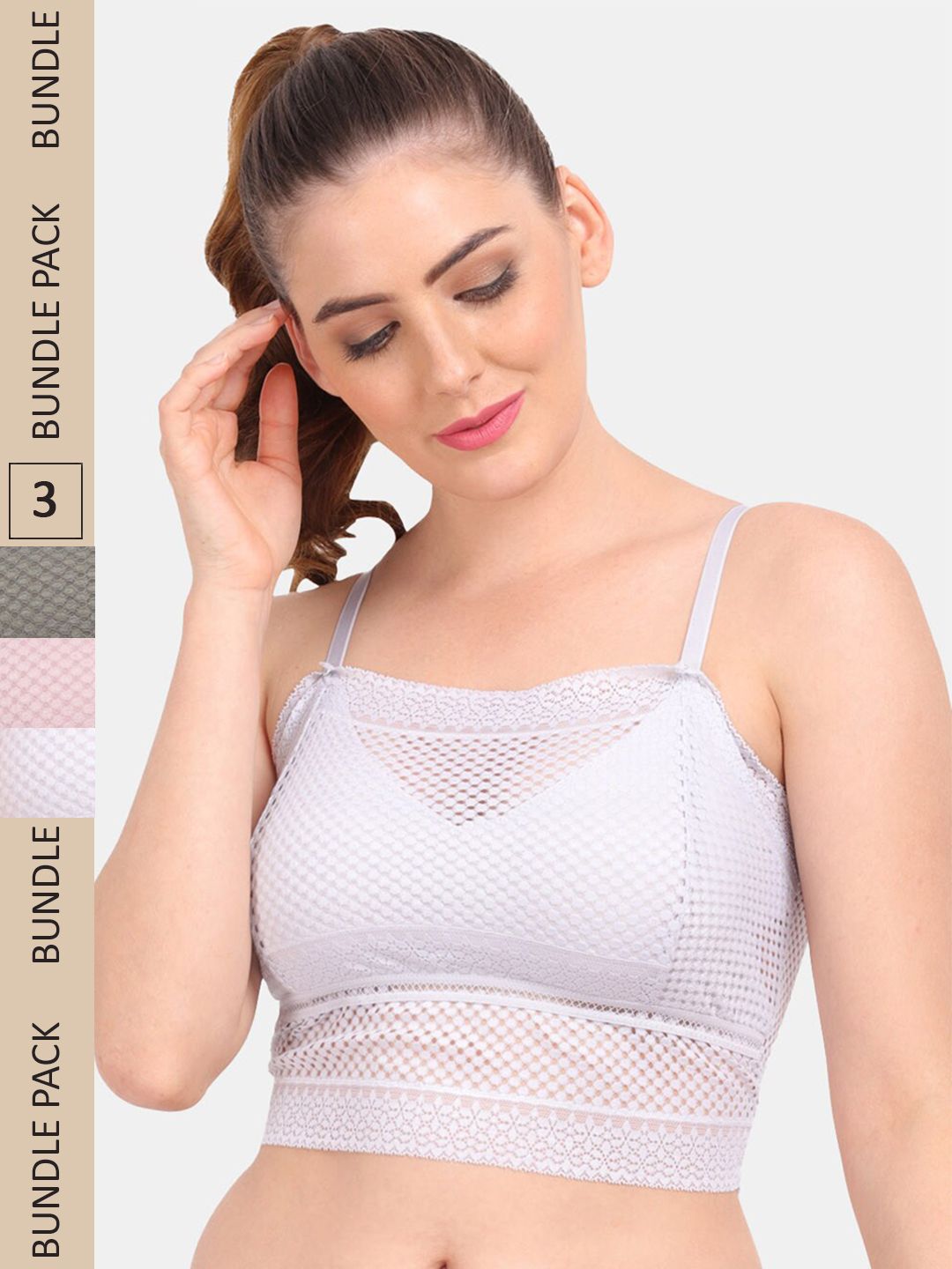 Amour Secret Pack of 3 Floral Lightly Padded Bralette Lace Bra PD837_Gry_Hna_Pnk-picture-18
