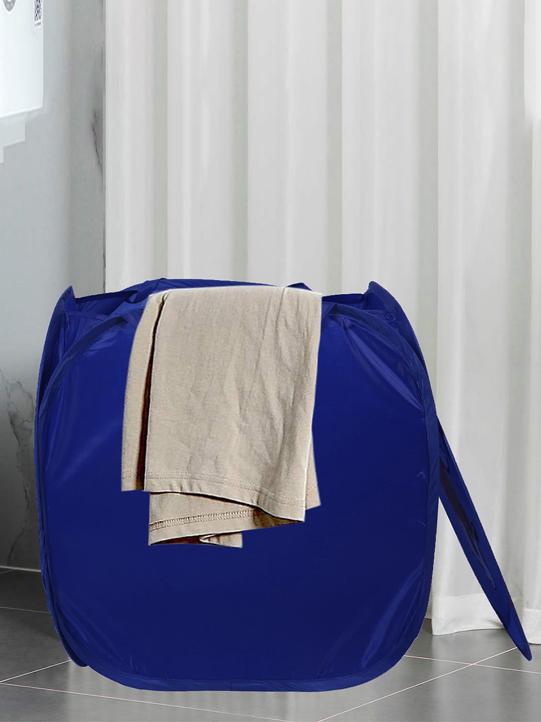 Kuber Industries Navy Blue Printed Foldable Laundry Basket With Lid-picture-40