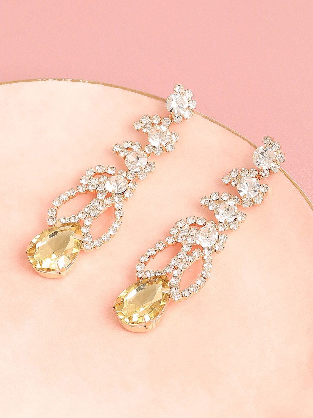 SOHI Gold-Plated Contemporary Drop Earrings-image-20
