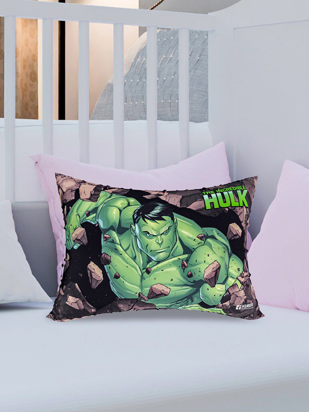 Kuber Industries Kids Green & Black Marvel Hulk Baby Pillow-picture-41