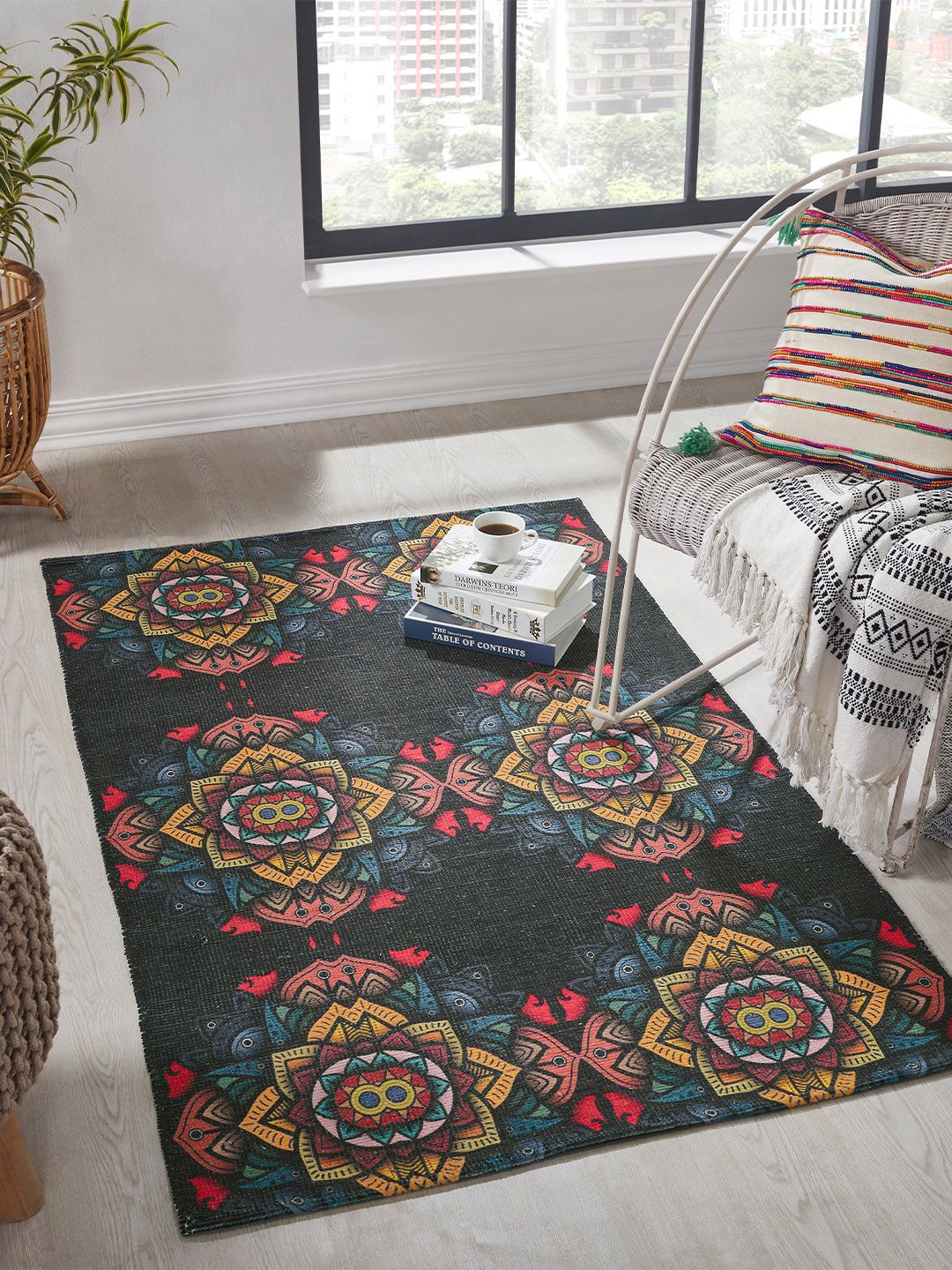 Mona B Printed Vintage Cotton Anti-Skid Dhurrie Carpet Rug-picture-39