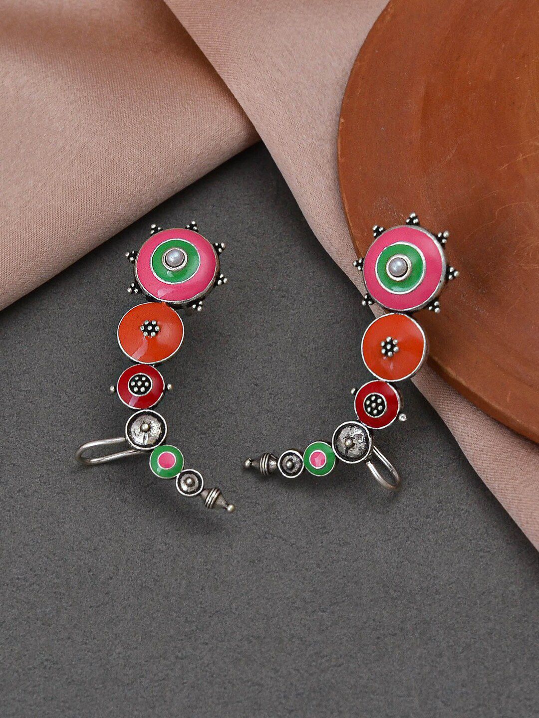 Voylla Silver-Plated Circular Ear Cuff Earrings-picture-13