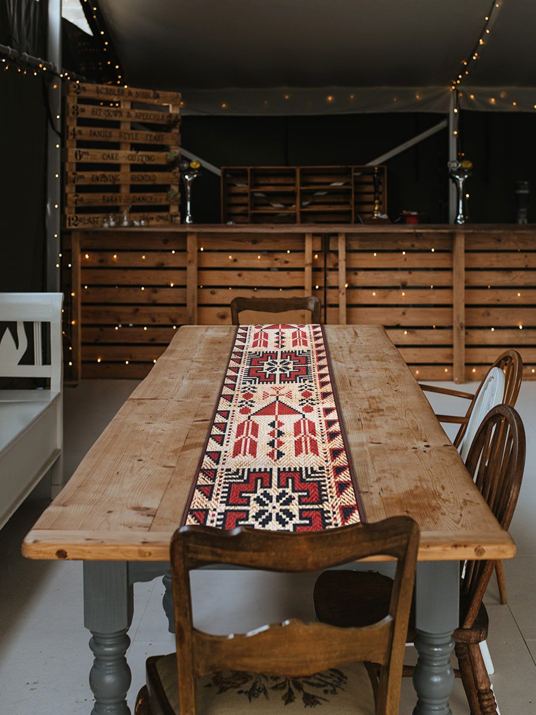 Mona B Beige & Red Geometric Printed Table Runner-picture-38