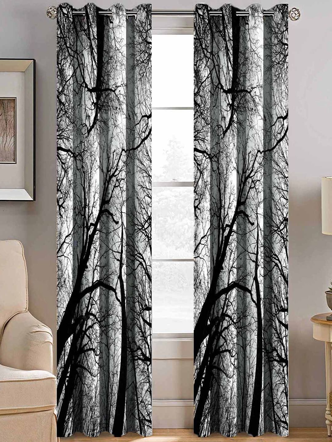 BELLA TRUE Black & White Set of 2 Quirky Room Darkening Long Door Curtain-image-27