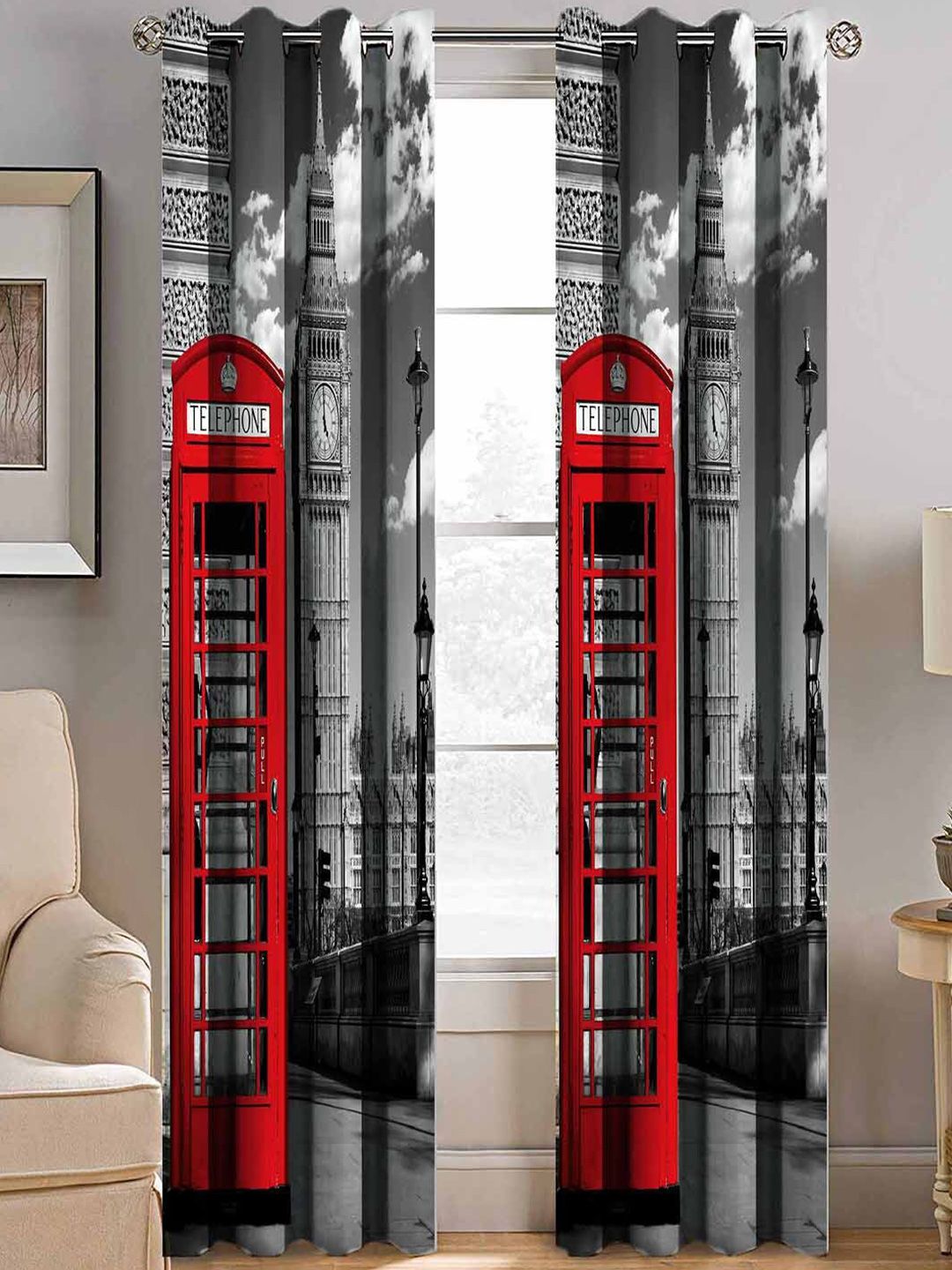 BELLA TRUE White & Black Set of 2 Quirky Room Darkening Window Curtain-picture-42