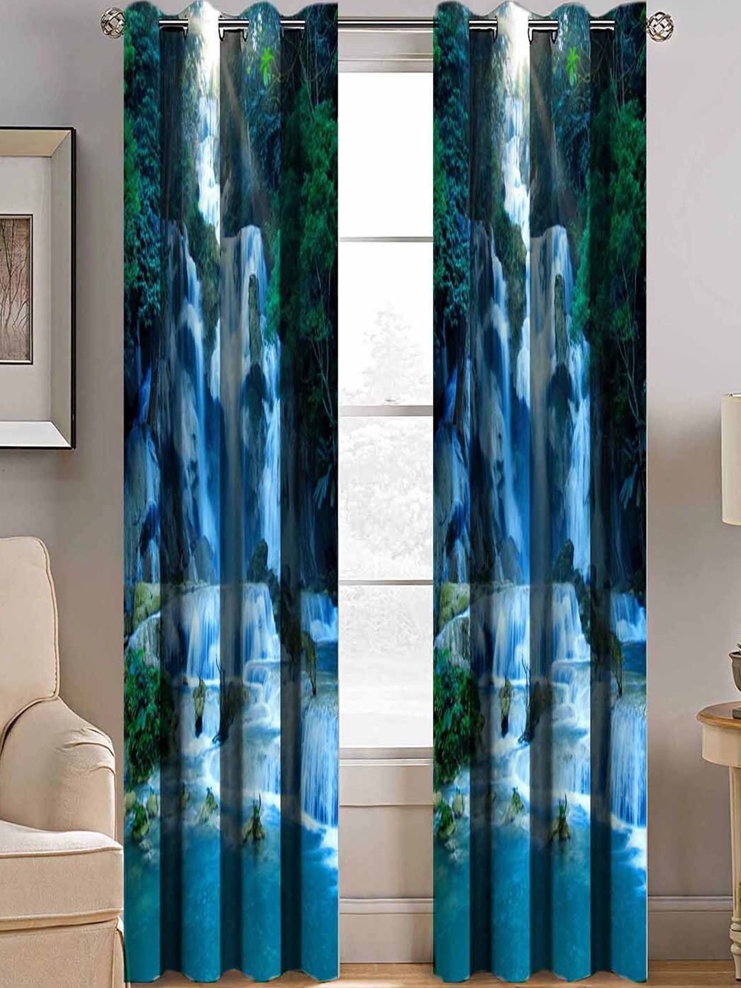 BELLA TRUE Blue & Green Set of 2 Quirky Room Darkening Long Door Curtain-picture-31