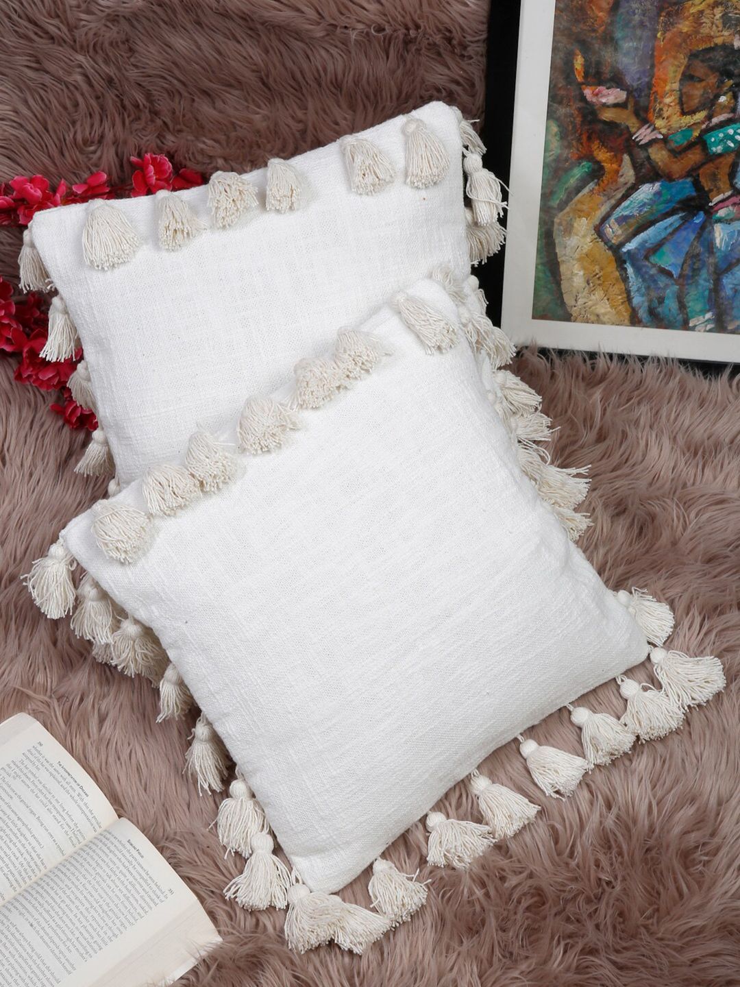 HOSTA HOMES White Set of 2 Cotton Square Cushion Covers-image-44