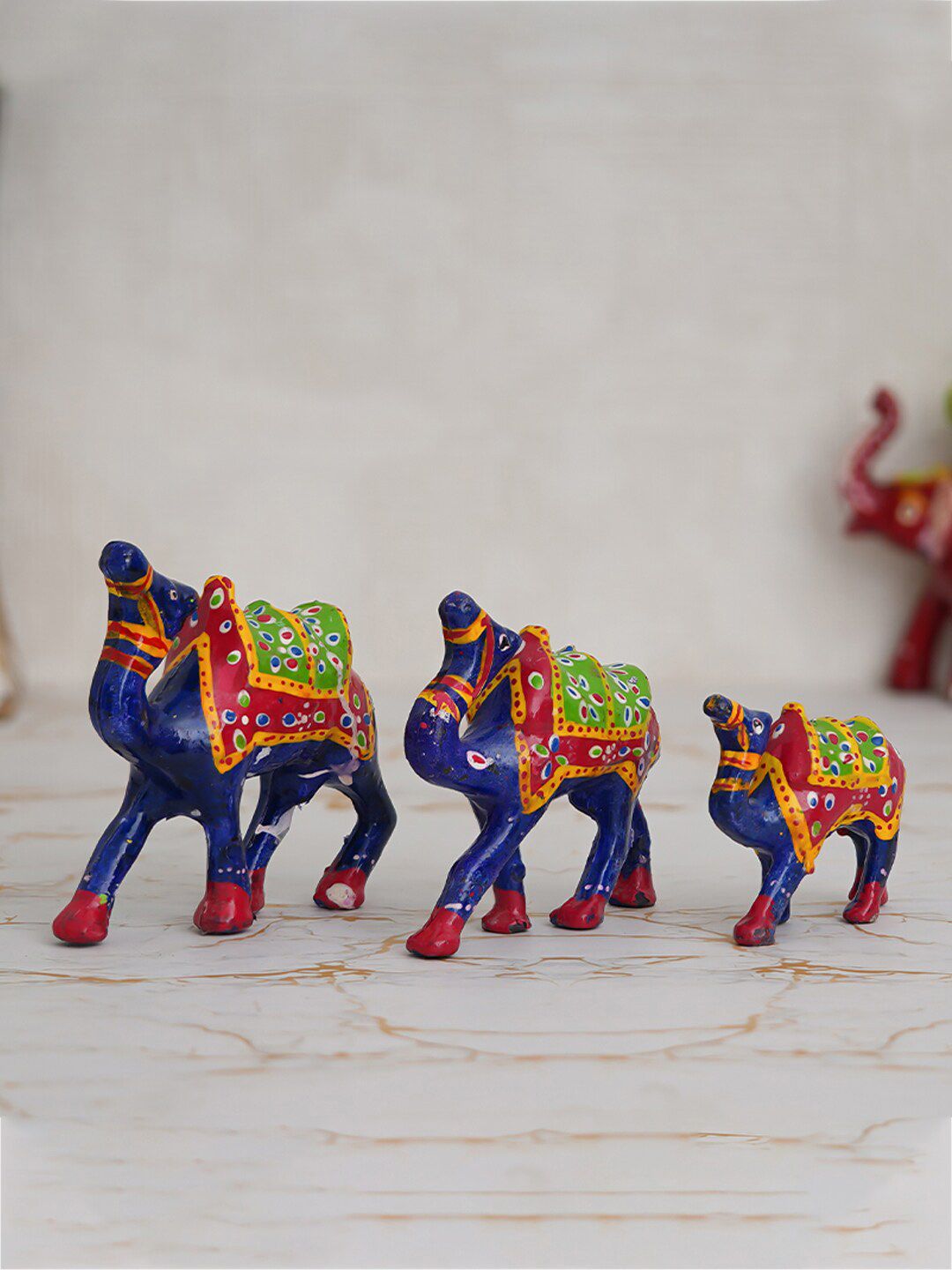 eCraftIndia Blue & Green Set Of 3 Elephants Figurine Showpieces-image-21