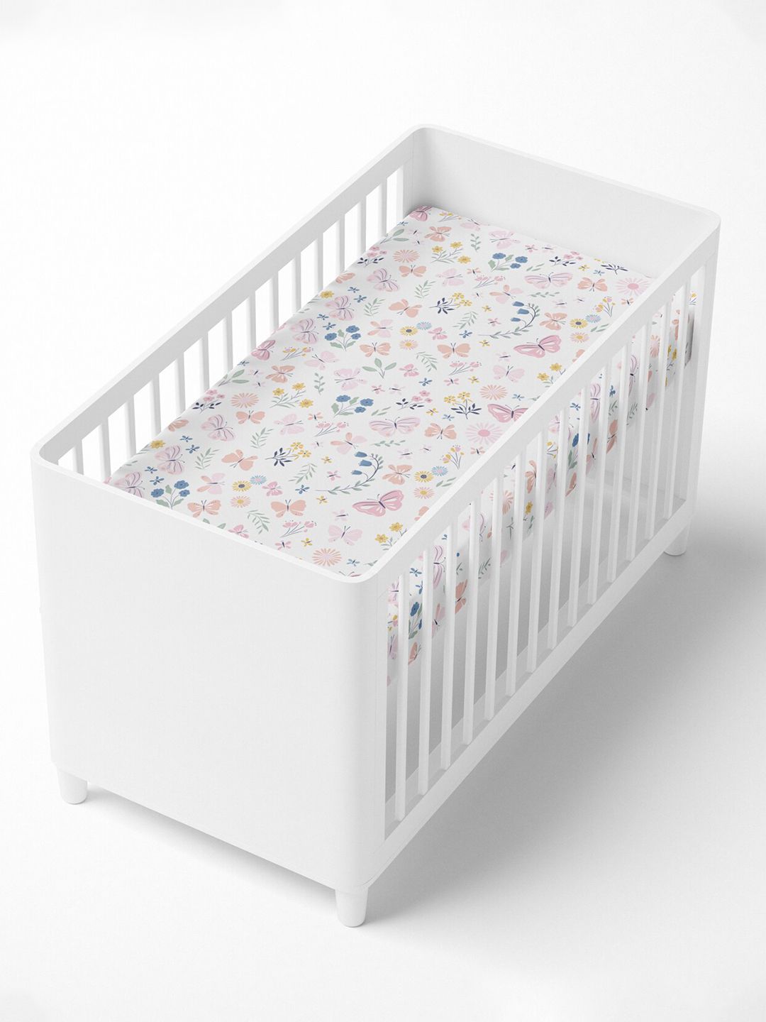 haus & kinder Pink & White Floral 186 TC Crib Pure Cotton Bedsheet-picture-47