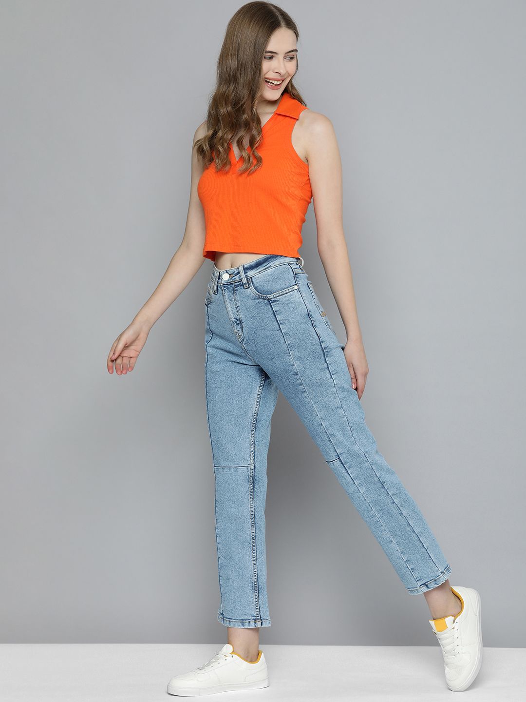 Mast & Harbour Ribbed Shirt Collar Crop Top view 1