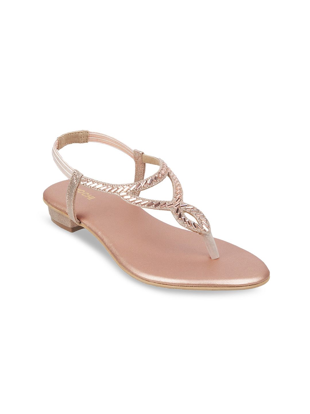 Mochi Women Rose Gold Open Toe Flats-picture-14