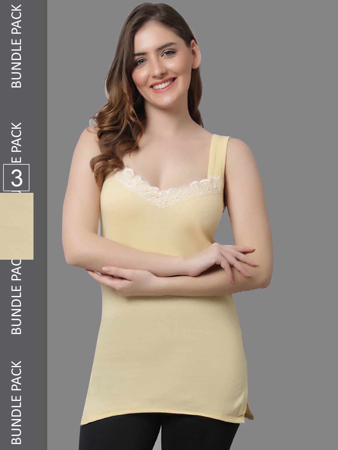 KEX Women Pack Of 3 Long Camisoles-picture-27