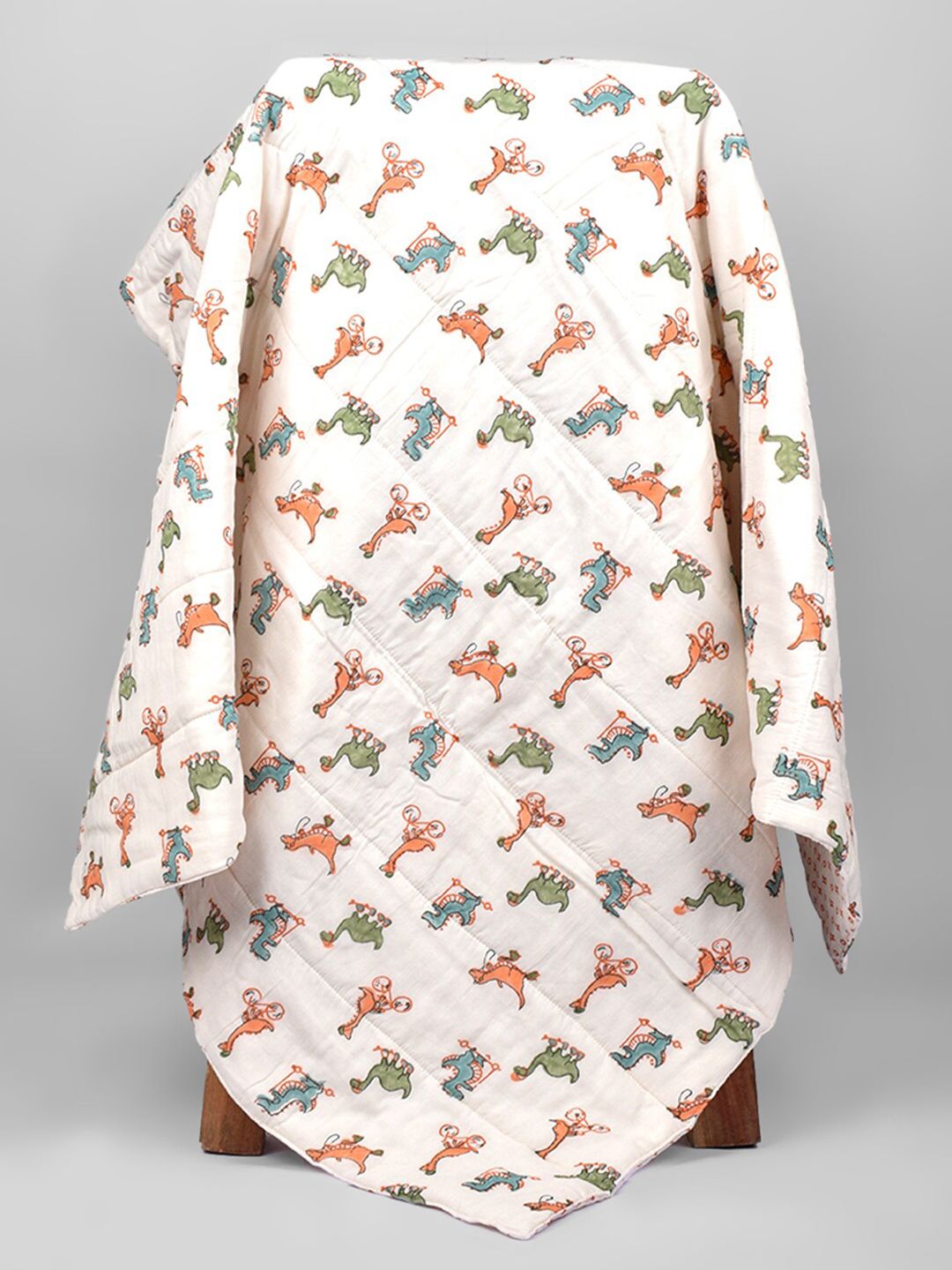 Moms Home Kids Dinosaur White & Blue Organic Cotton AC Room 300 GSM Single Bed Quilt-picture-38