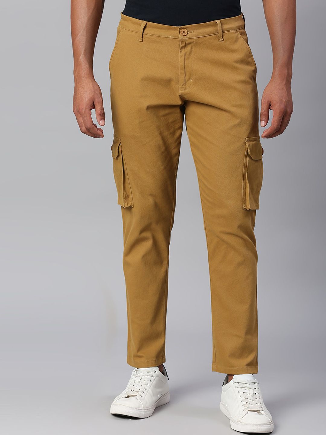 Buy Dennis Lingo Men Black Tapered Fit Cargos Trousers - Trousers