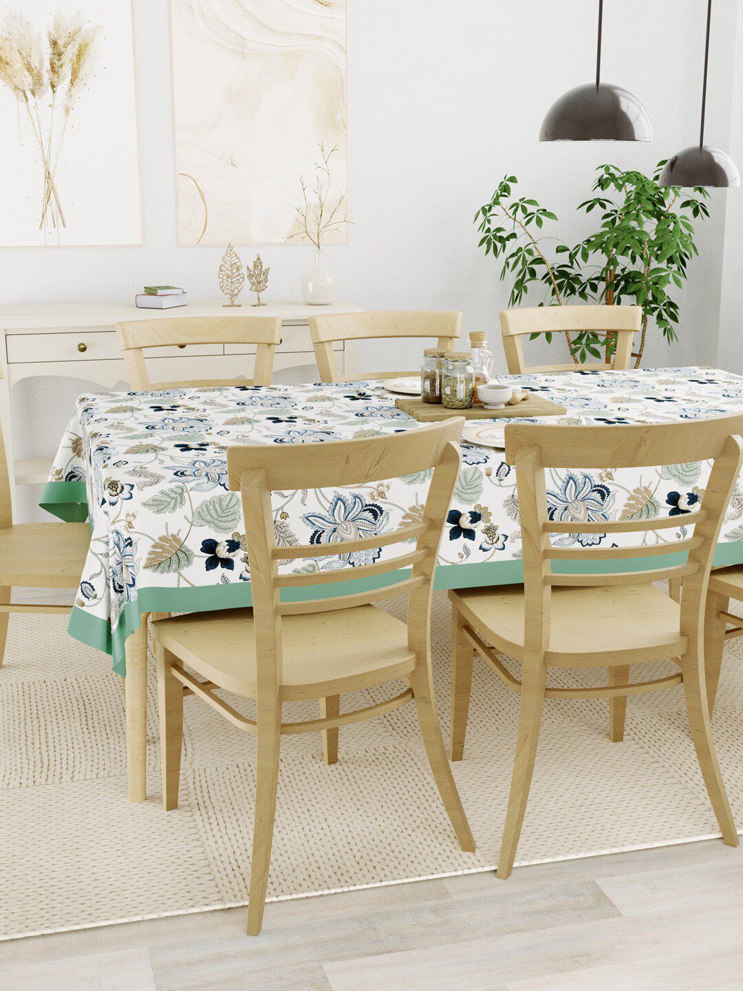 Clasiko White & Green Printed 8 Seater Pure Cotton Table Cover-image-43