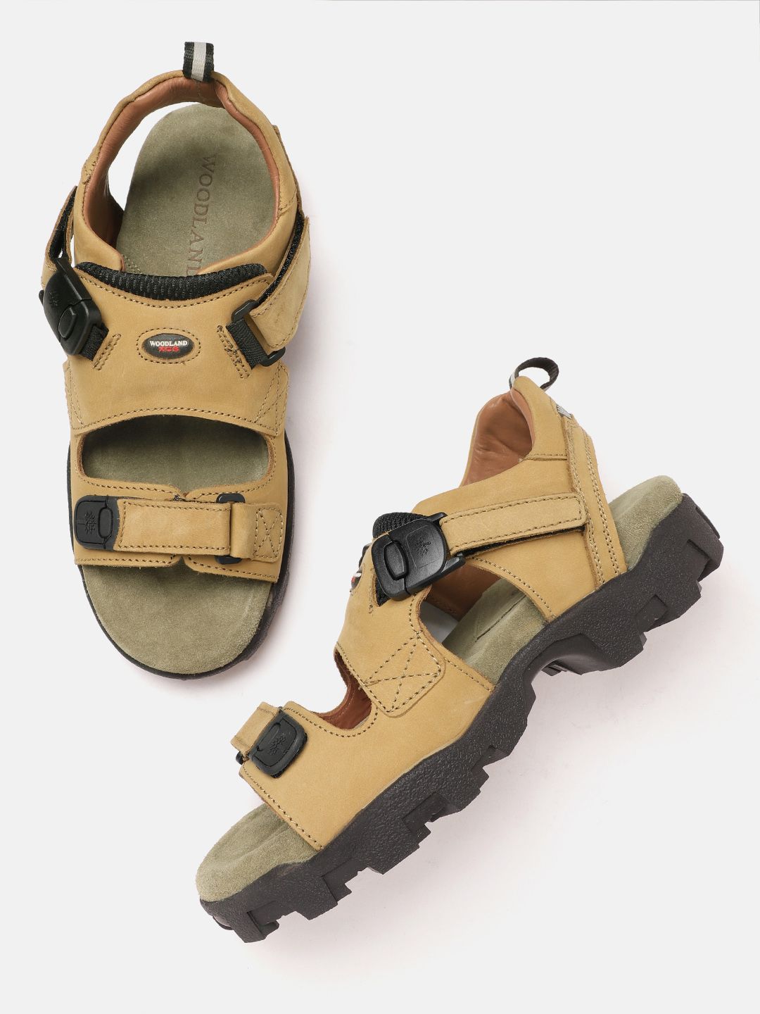 Woodland Men Camel Brown Nubuck Leather Comfort Sandals