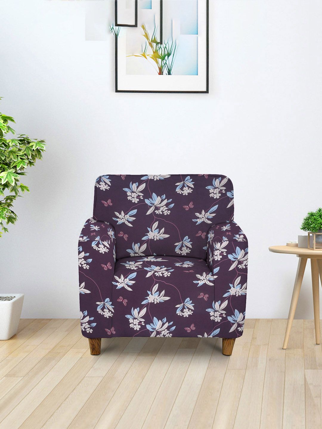 Cortina Brown & Beige Floral Printed 1-Seater Sofa Cover-image-47