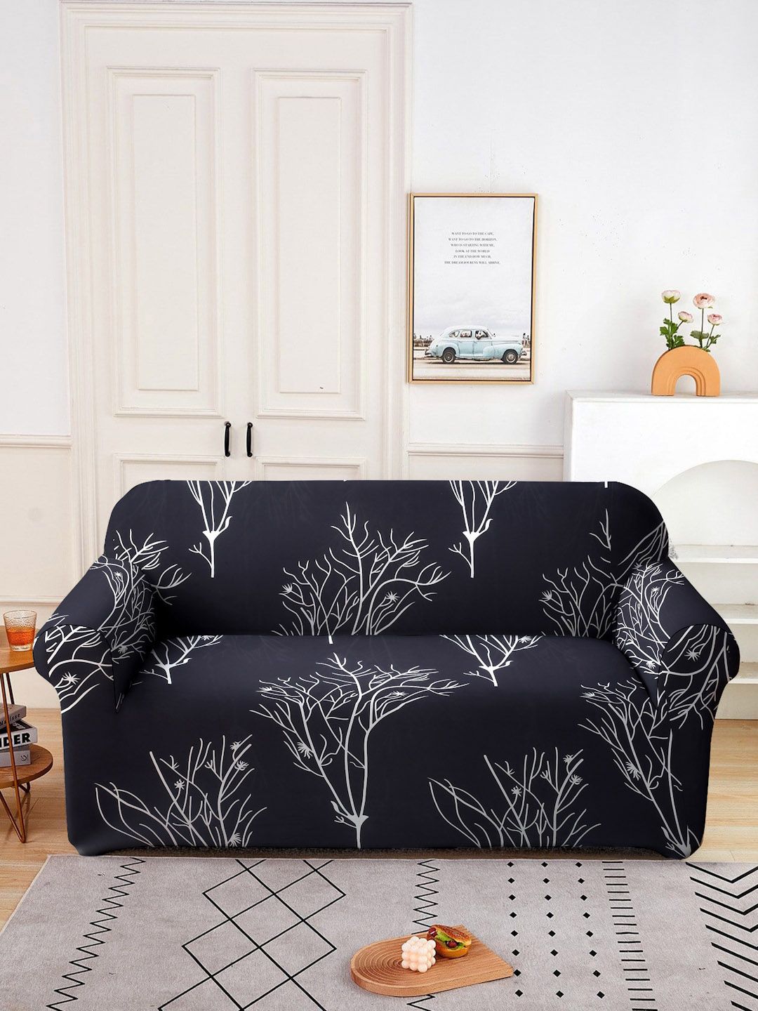 Cortina Black & White Quirky Printed Double-Seater Sofa Cover-image-28