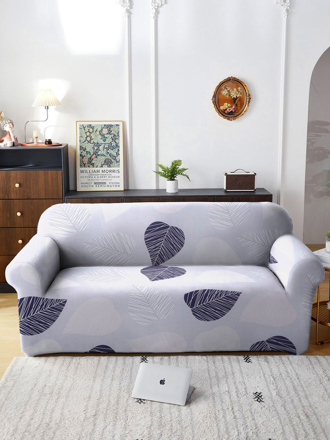 Cortina Lavender & Black Printed Three Seater Sofa Cover-image-28