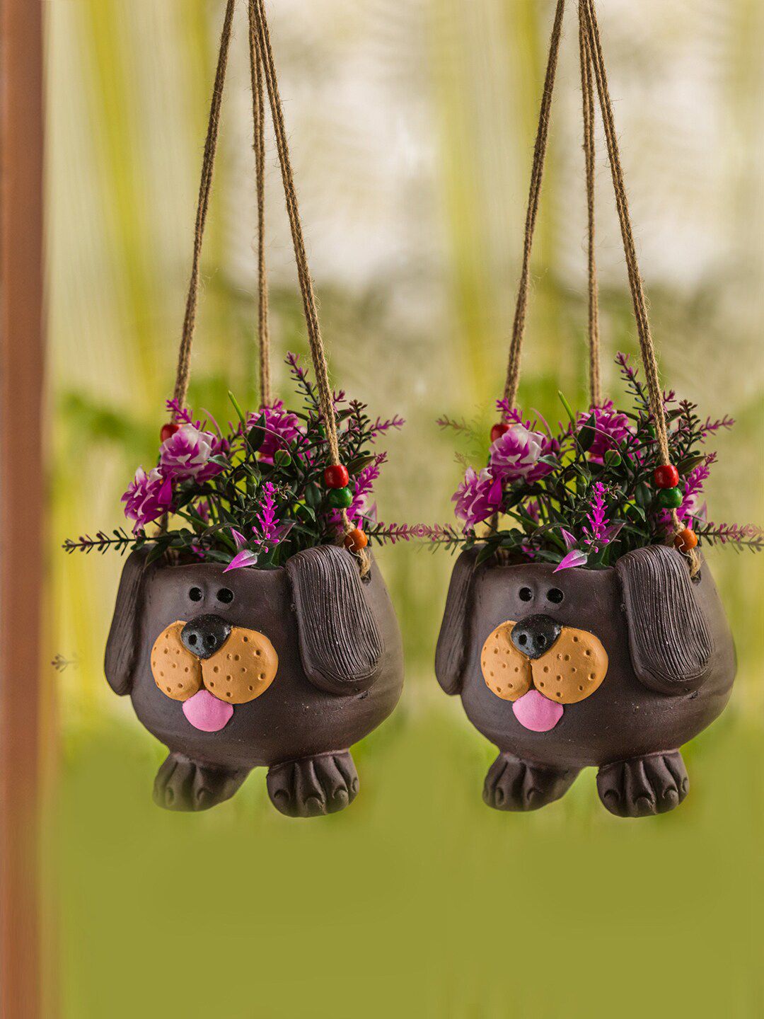 ExclusiveLane Farm Fables-1 Brown Set Of 2 Hanging Planters-picture-6
