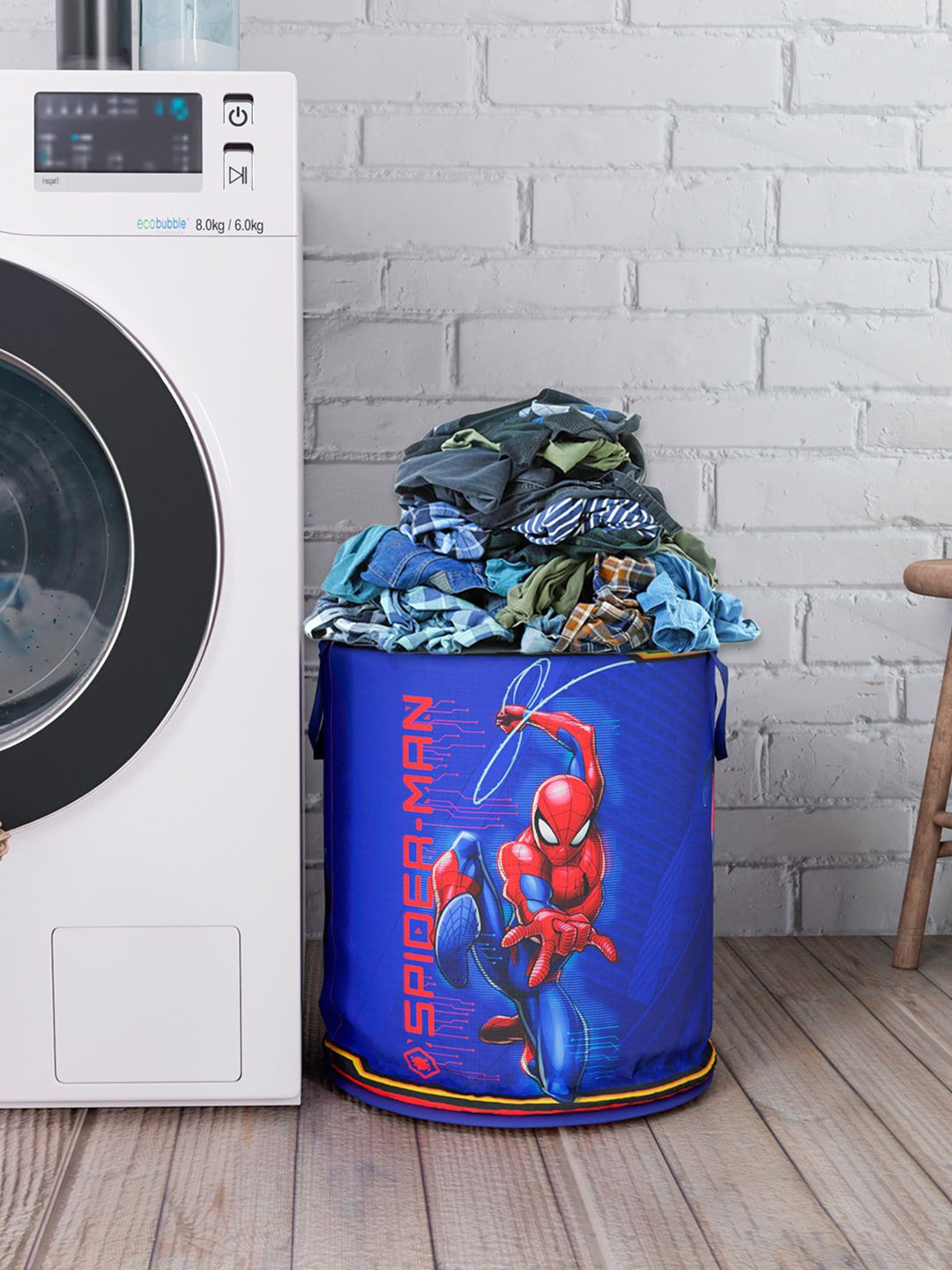 Kuber Industries Navy Blue & Red  Marvel Spiderman Print Round Foldable Waterproof Laundry Bag-picture-35
