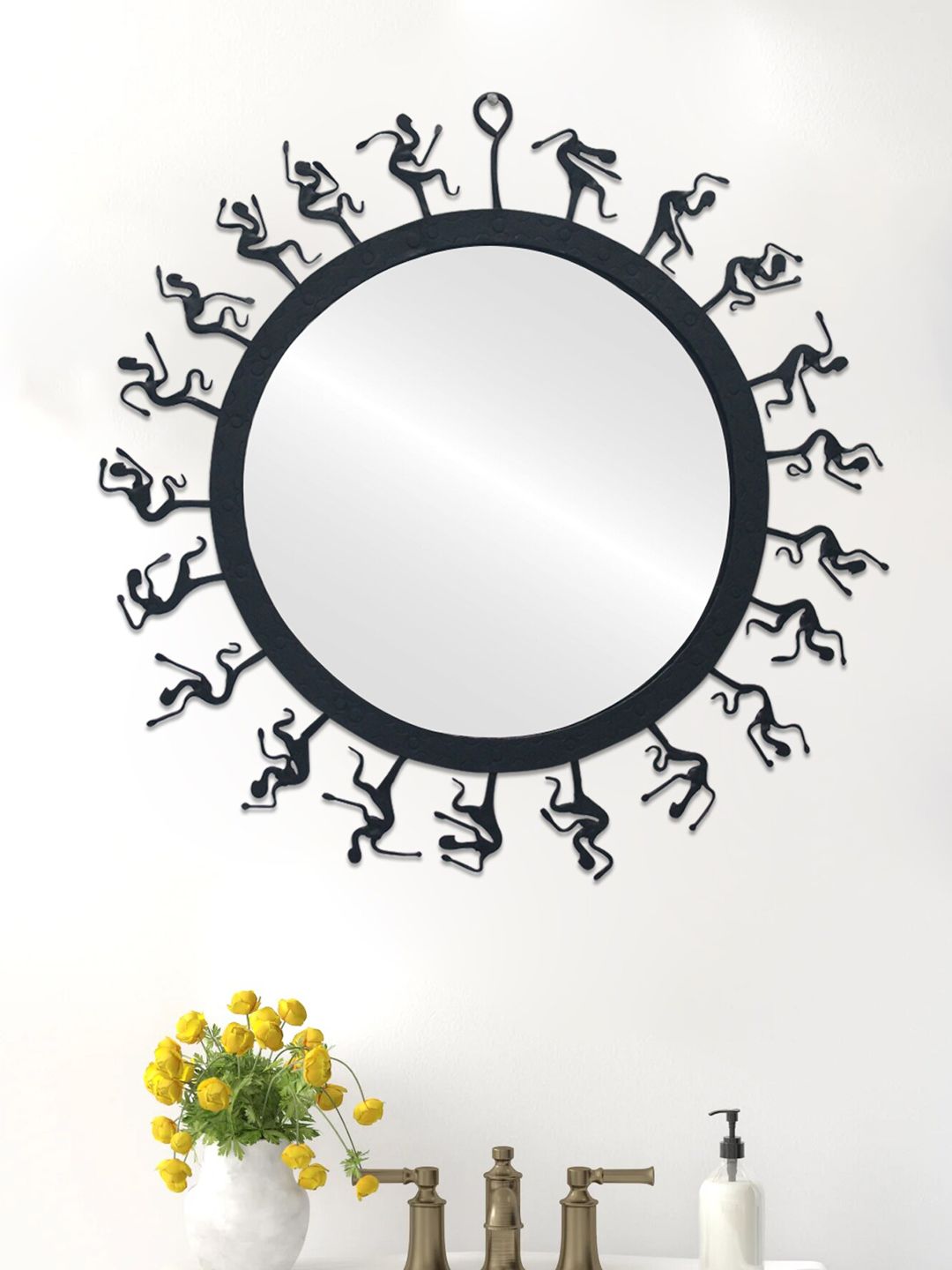 SHREE KALA HOME DECOR Black Wrought Iron Tribal Art Wall Hanging Mirror-picture-51