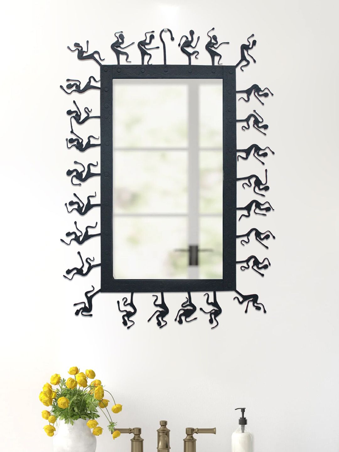 SHREE KALA HOME DECOR Classic The Bastar Tribal Art Black Decorative Wall Mirror-picture-53