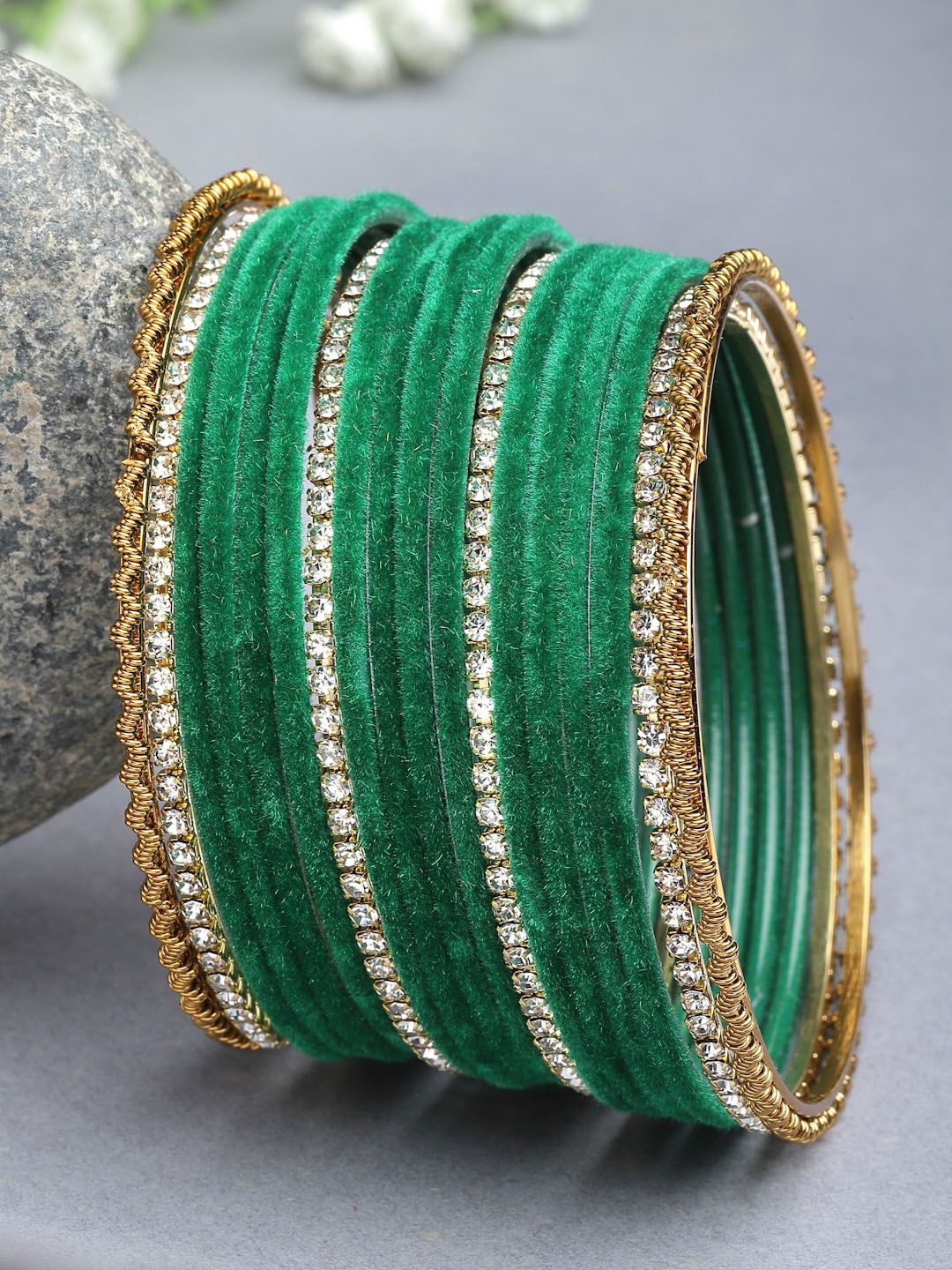 ZENEME Set Of 18 Gold-Plated CZ Studded Bangles-picture-52