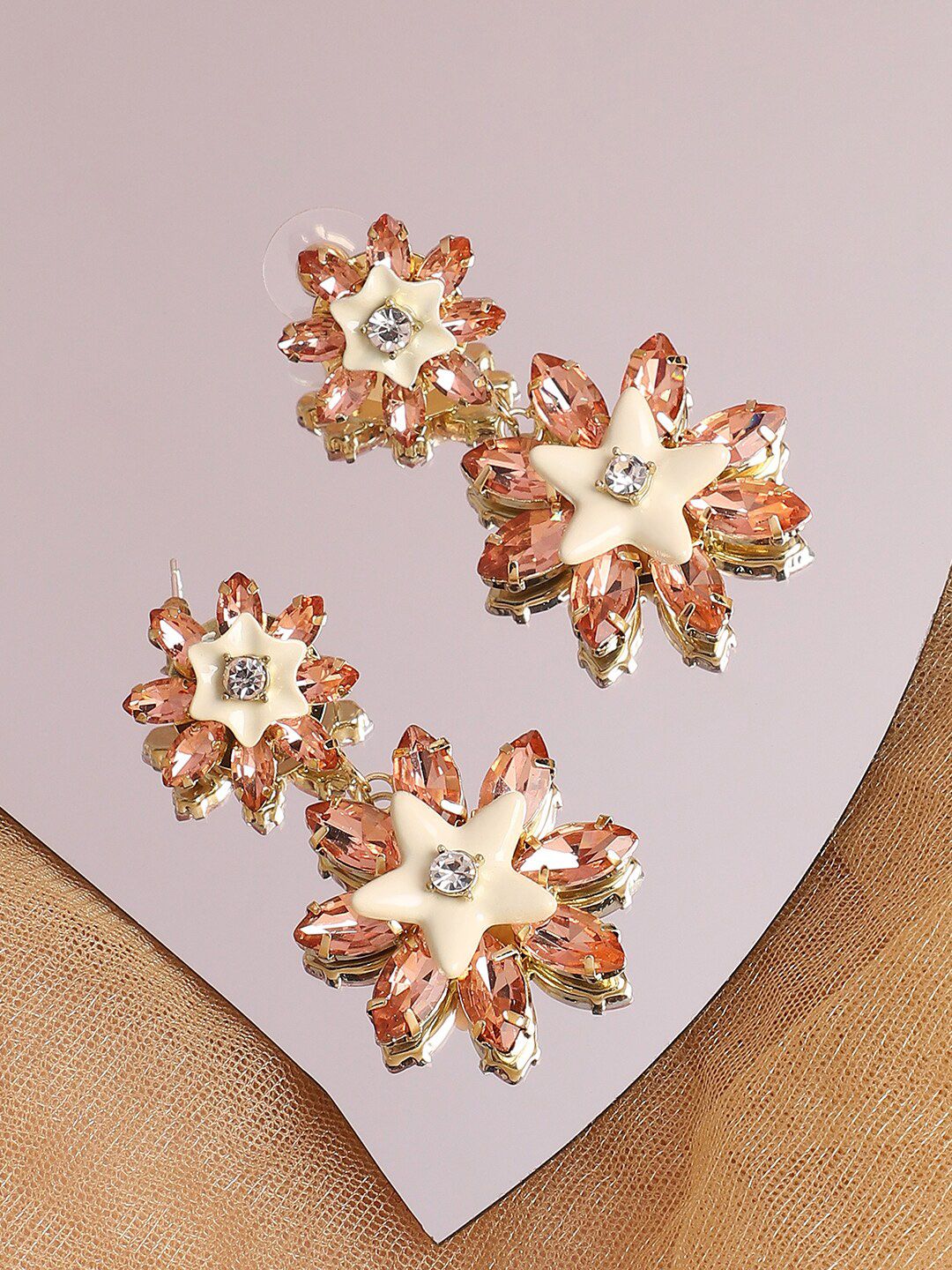 SOHI Gold-Plated Floral Drop Earrings-image-28