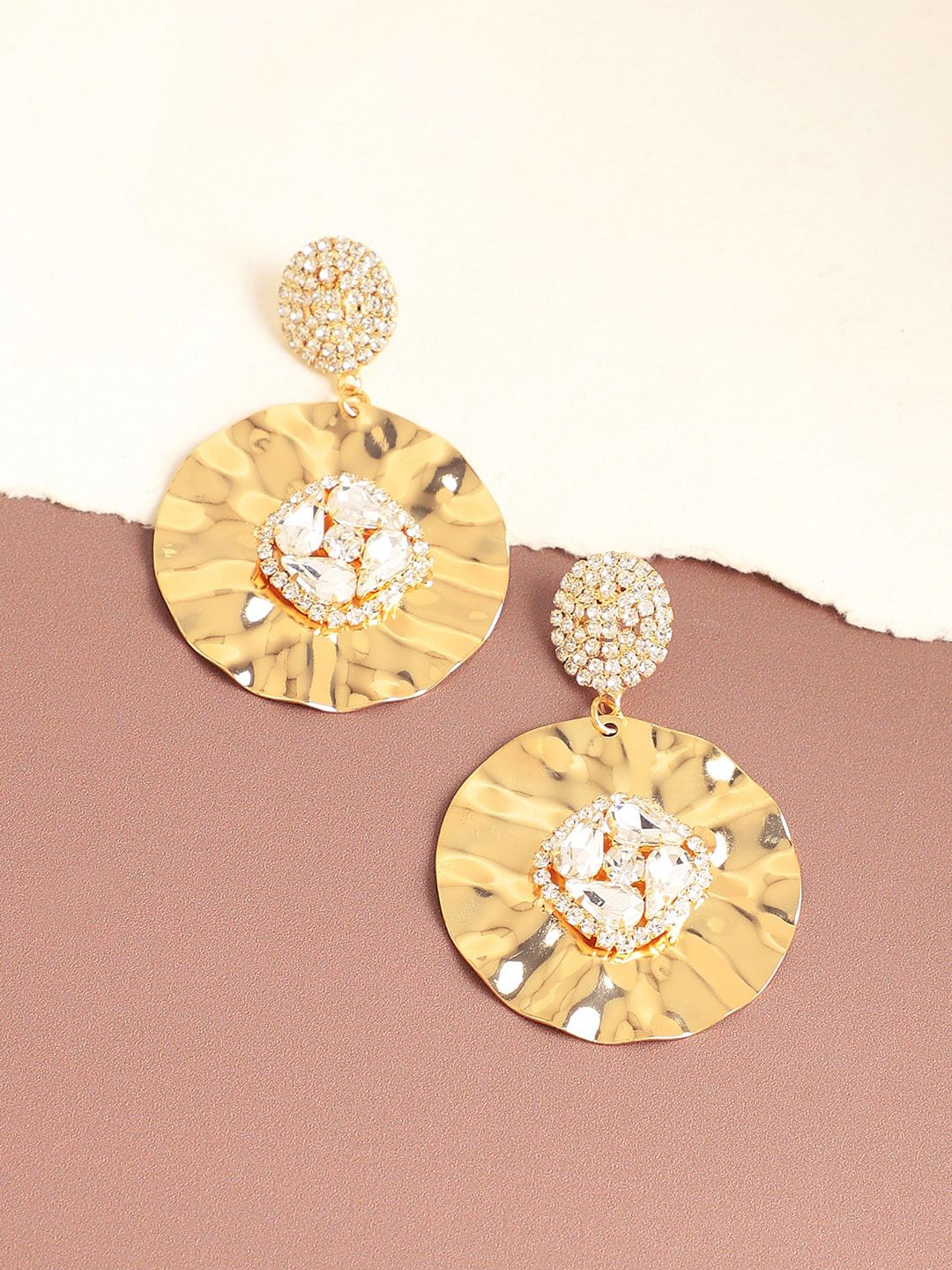 SOHI Gold-Plated Contemporary Drop Earrings-image-44